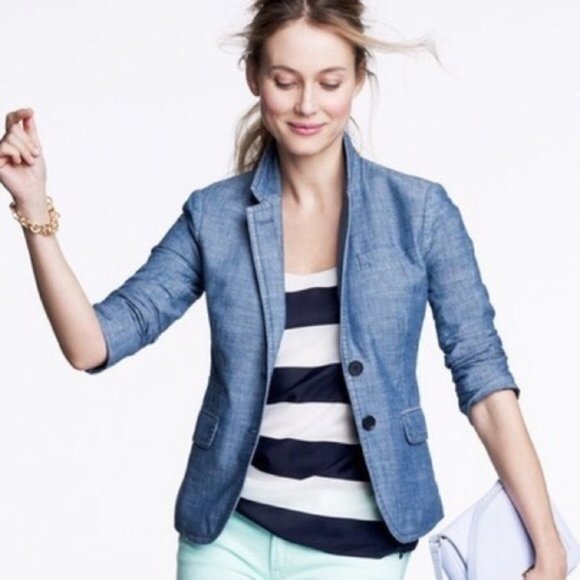 J. CREW Blue Denim Chambray Jacket Blazer 10 EUC - Picture 2 of 7